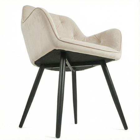 Krzesło welurowe pikowane | Jasnobeżowe czarne nogi