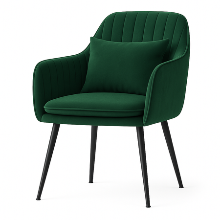 Krzesło welurowe z poduszką | Ciemnozielone