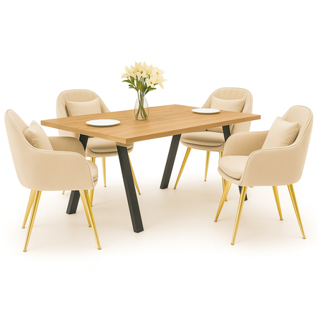 Stół i 4 krzesła welurowe z poduszką | 160x80