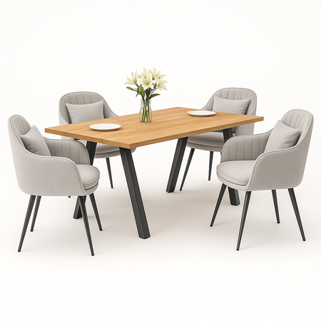 Stół i 4 krzesła welurowe z poduszką | 160x80