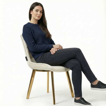 Krzesło welurowe | Jasnobeżowe złote nogi