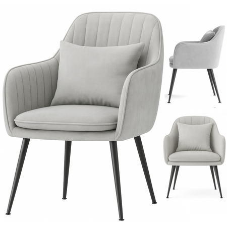 Krzesło welurowe z poduszką | Szare