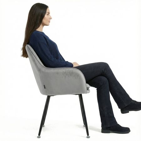 Krzesło welurowe z poduszką | Jasnoszare