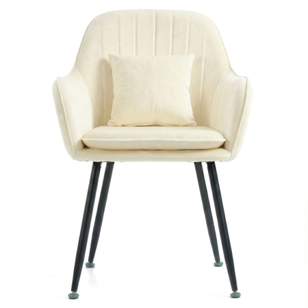 Krzesło welurowe z poduszką | Bardzo jasny beż