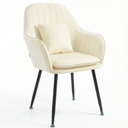 Krzesło welurowe z poduszką | Bardzo jasny beż