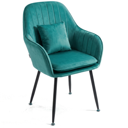 Krzesło welurowe z poduszką | Ciemnozielone