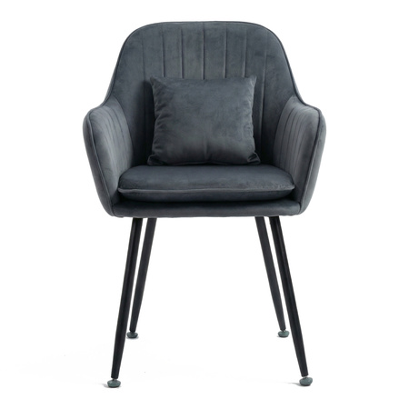 Krzesło welurowe z poduszką | Ciemnoszare