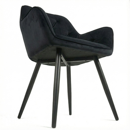 Krzesło welurowe pikowane | Czarne